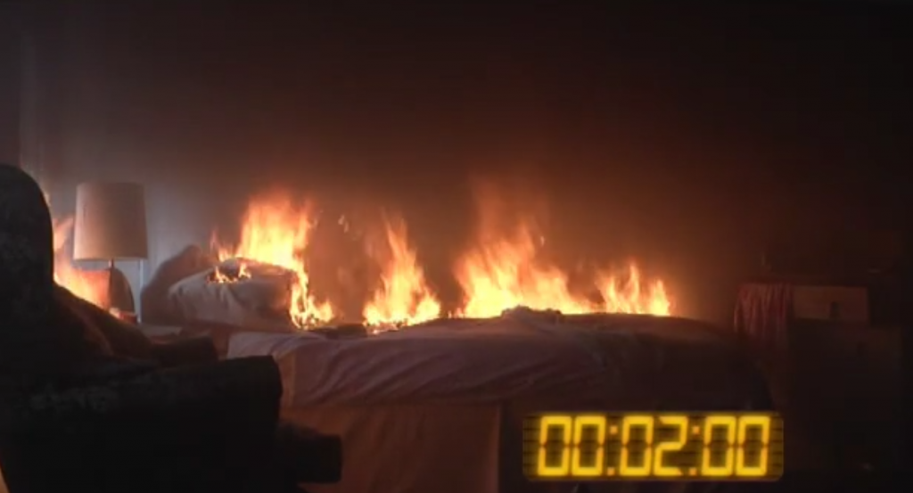 Cheshire Fire Sprinkler Campaign: Sprinkler Test - Bedroom fire test 2 mins